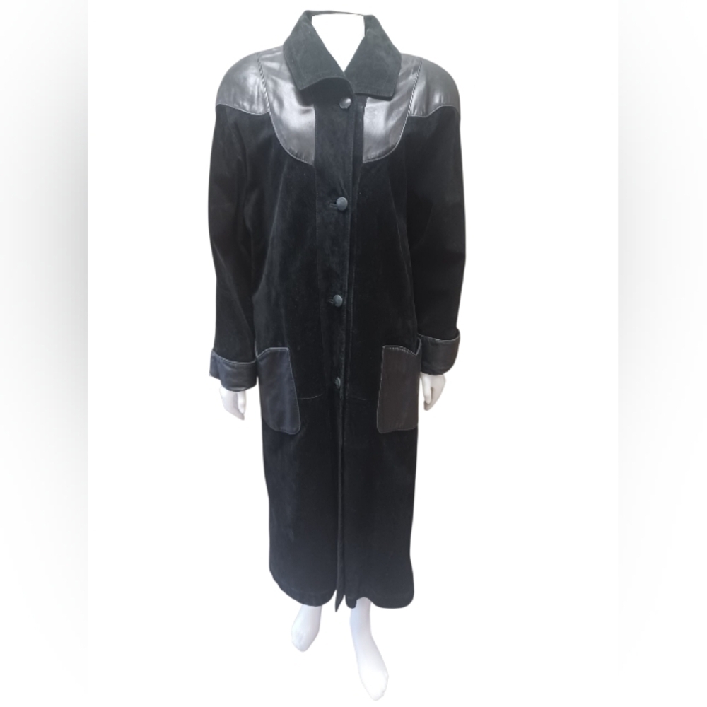 Manfred GUC Vintage Leather/Suede Long Black Coat Size 6
